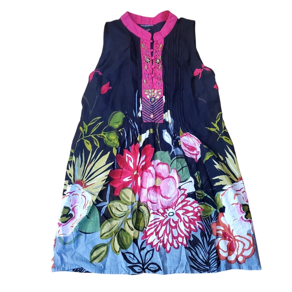Biographie Women’s XL Floral Sequin Beaded Sheath India Tunic Mini Dress